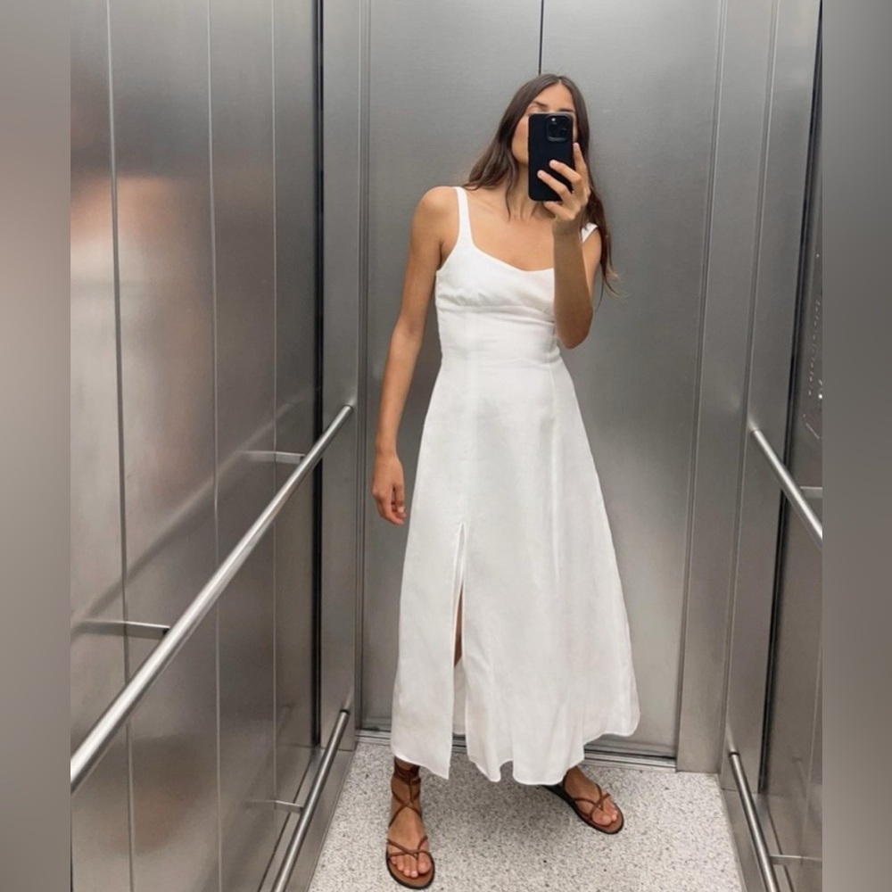zara 100% white linen dress